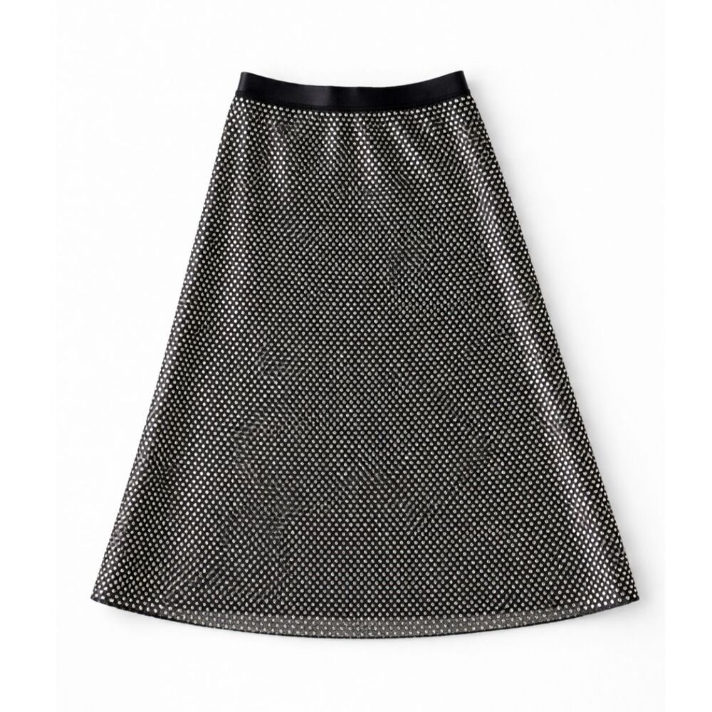 A.L.C. Rhinestone Crystal Studded Embellished Skirt  Black Midi A-Line Size 4